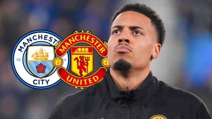 Borussia Dortmund star Felix Nmecha with Manchester City and Manchester United badges