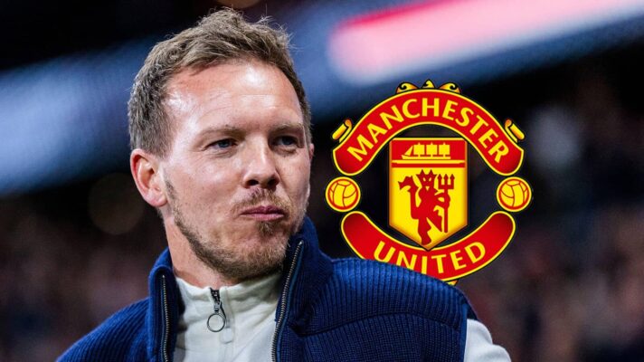 Germany coach Julian Naglesmann next to the Manchester United badge