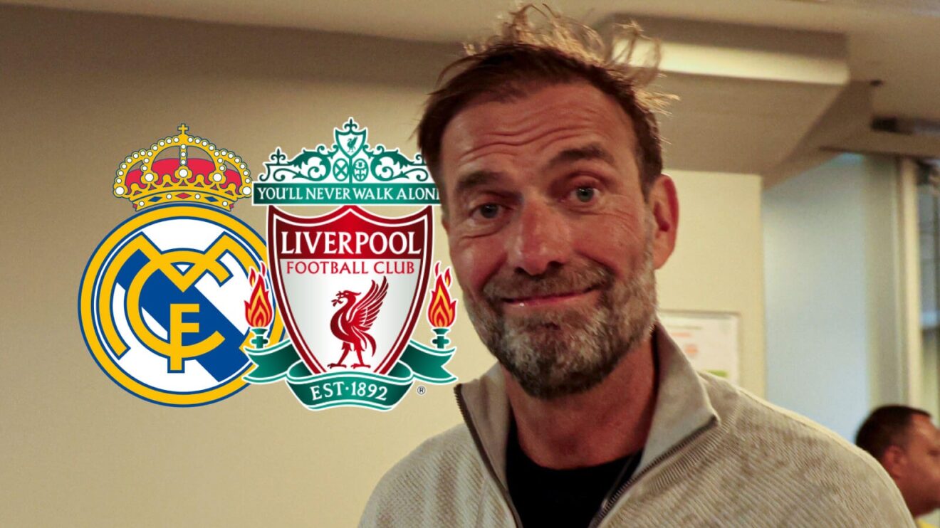 Jurgen Klopp, Liverpool and Real Madrid badges
