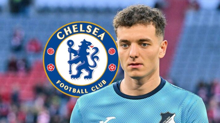 Hoffenheim striker Fisnik Asslani, with a Chelsea badge