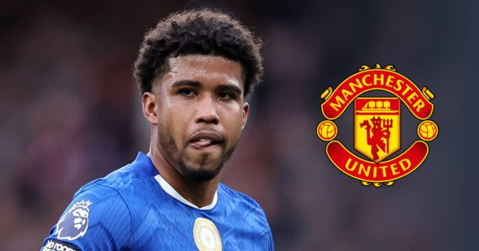 Chelsea star Andrey Santos, with a Manchester United badge