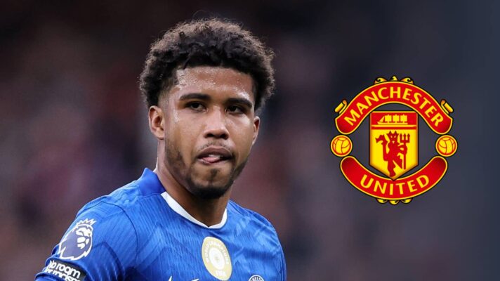 Chelsea star Andrey Santos, with a Manchester United badge