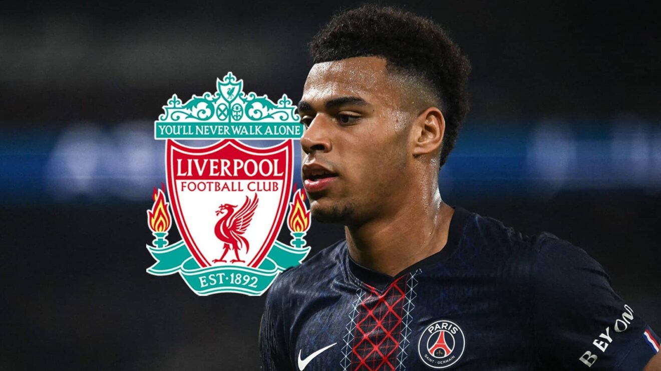PSG attacker Desire Doue, Liverpool badge