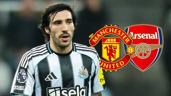 Newcastle midfielder Sandro Tonali, Man Utd, Arsenal badges