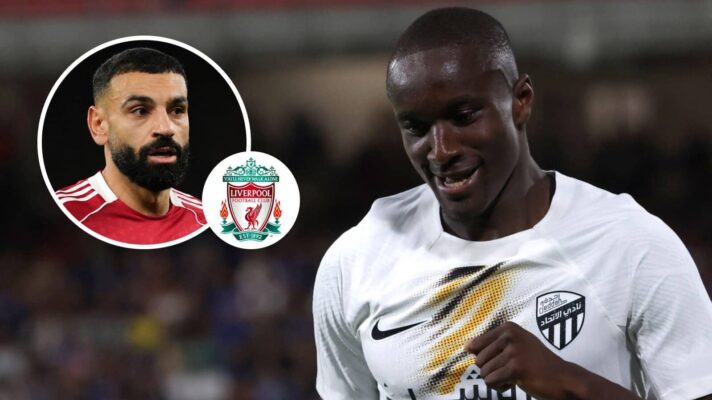 Mohamed Salah, Liverpool badge and Moussa Diaby - copyright TEAMtalk