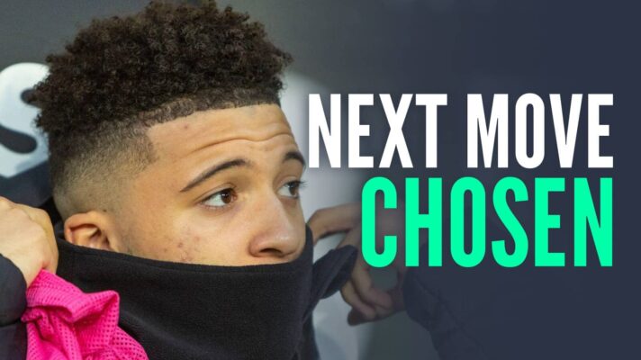 Aston Villa loanee Jadon Sancho next to the words 'next move chosen'