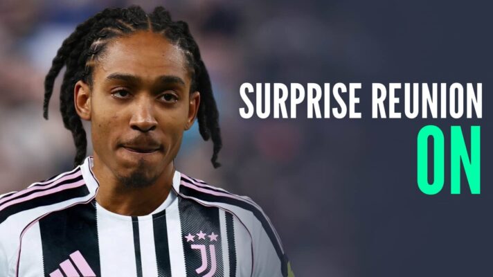 Tottenham Hotspur star Djed Spence with a Juventus kit Photoshopped on him and the words 'surprise reunion on'