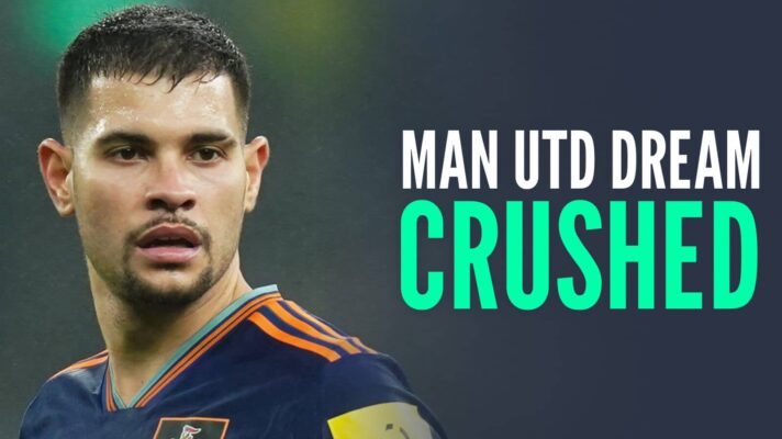 Newcastle star Bruno Guimaraes, with caption: Man Utd dream crushed