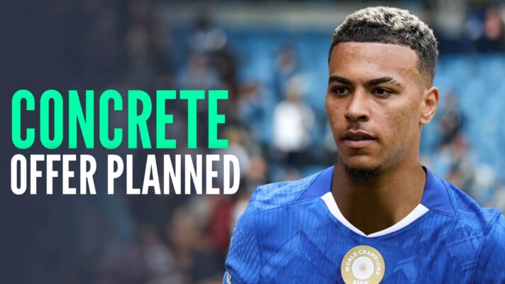 Aston Villa star Morgan Rogers with a Chelsea shirt Photoshopped on him and the words 'concrete move planned'