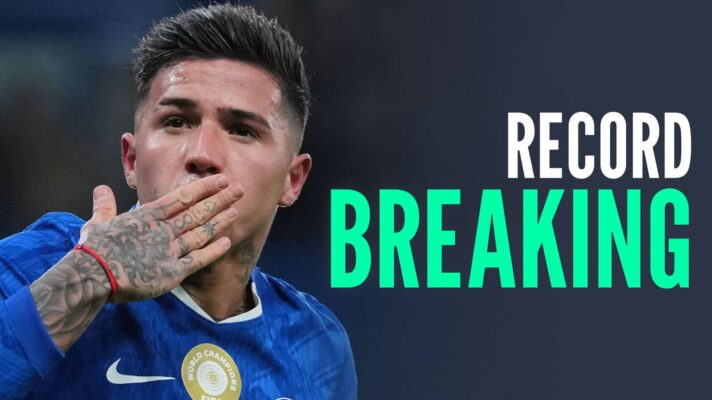 Chelsea star Enzo Fernandez, with caption: Record breaking