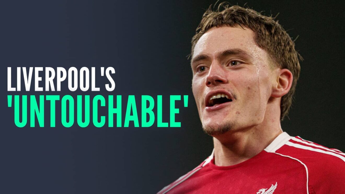 Liverpool star Florian Wirtz next to the words 'Liverpool's untouchable'