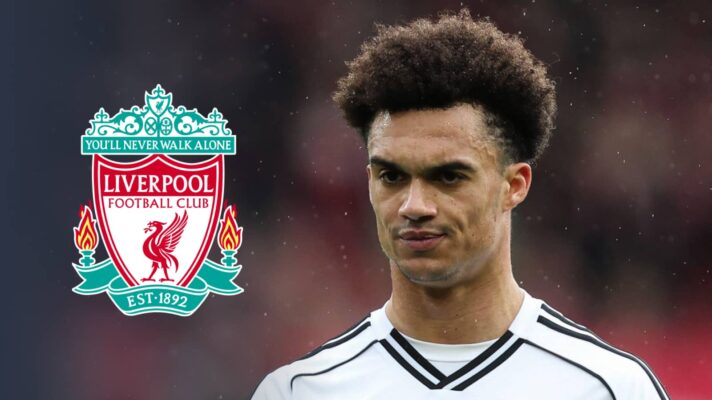 Fulham star Antonee Robinson, with a Liverpool badge