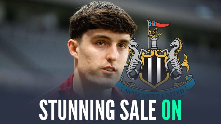 Tino Livramento next to the Newcastle United badge and the words 'stunning sale on'
