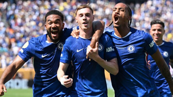 Reece James (left) seen here with Cole Palmer and Joao Pedro, has signed a new Chelsea deal