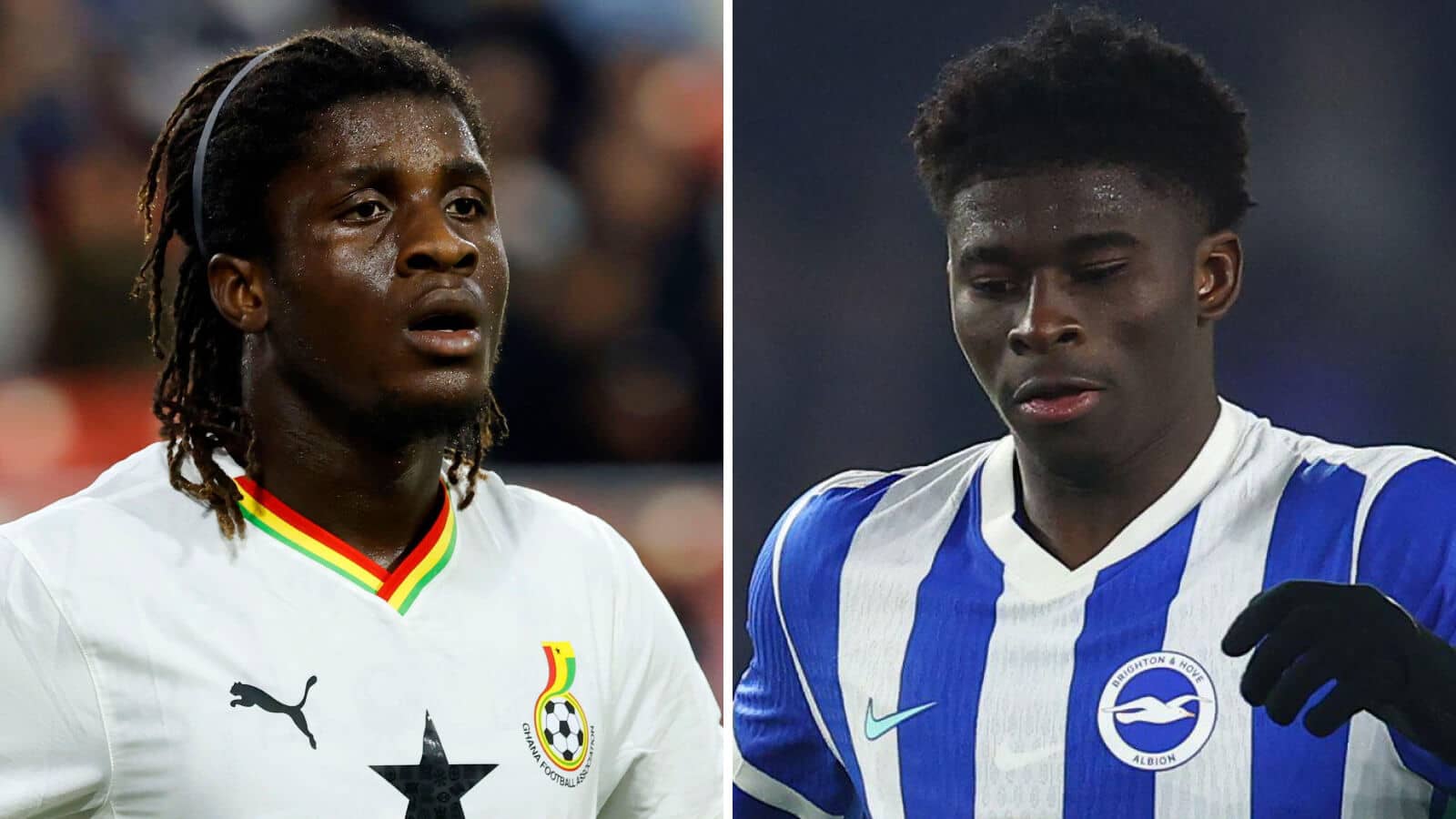 Ghana international Caleb Yirenkyi and Brighton star Carlos Baleba
