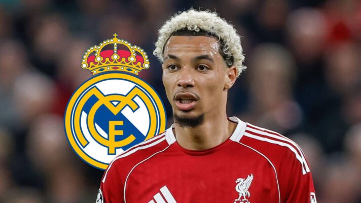 Liverpool star Hugo Ekitike with a Real Madrid badge