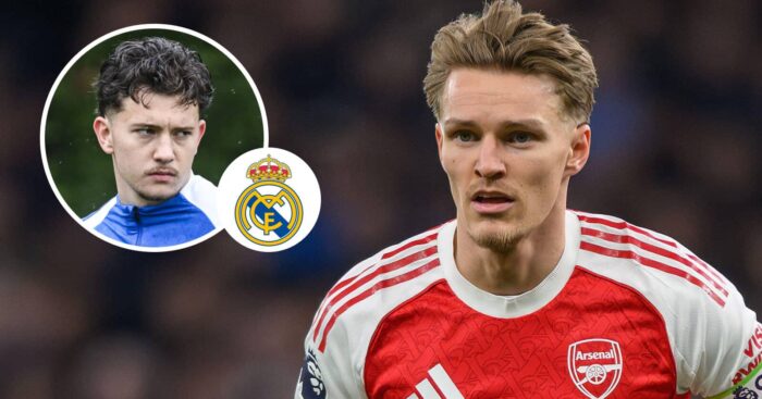 KRC Genk midfielder Konstantinos Karetsas, Real Madrid badge and Arsenal midfielder Martin Odegaard - copyright TEAMtalk