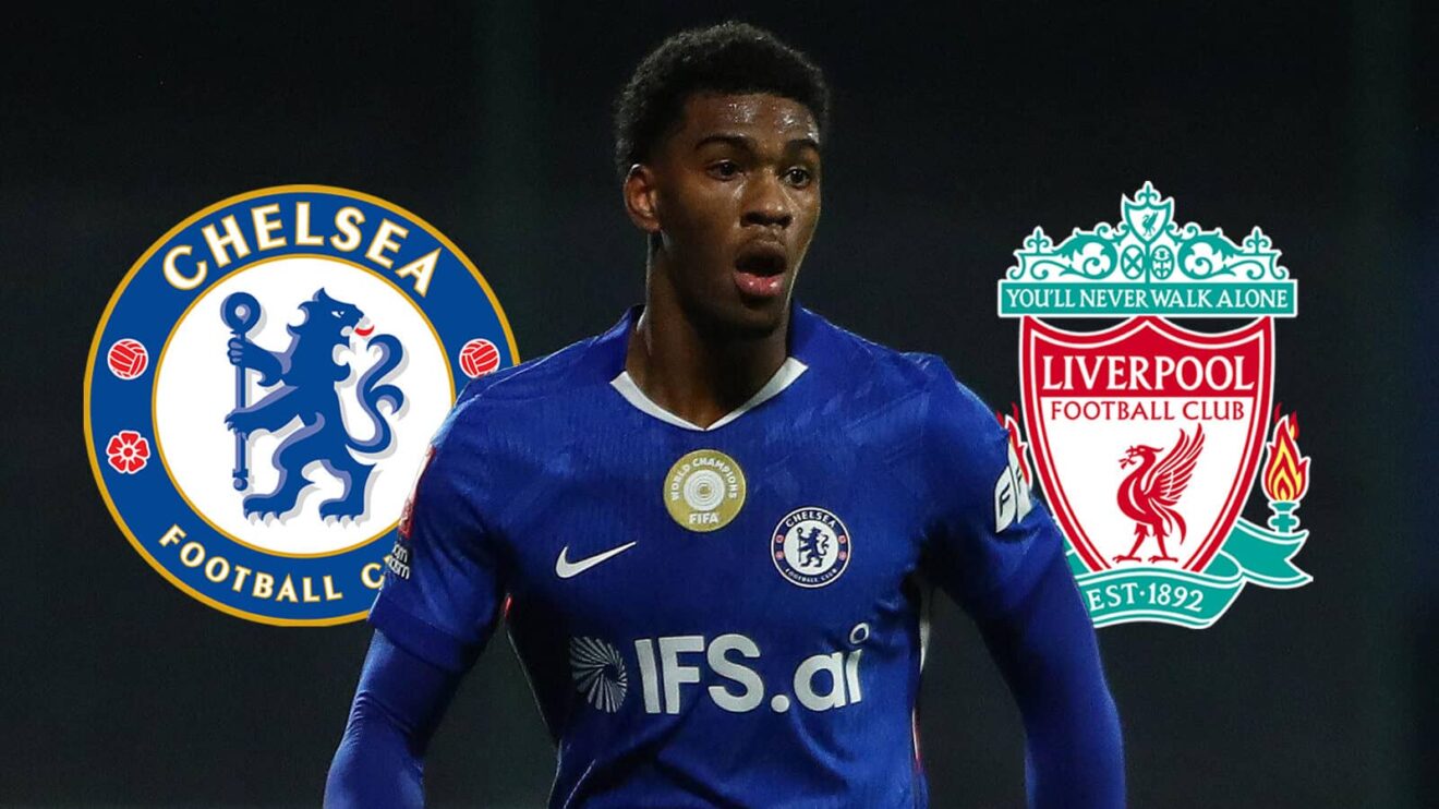 Chelsea badge, Josh Acheampong and Liverpool badge - copyright TEAMtalk