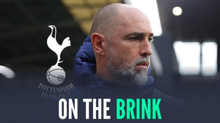 Igor Tudor next to the Tottenham Hotspur badge and the words 'on the brink'