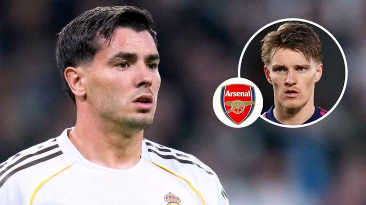 Real Madrid star Brahim Diaz, Arsenal badge and Arsenal ace Martin Odegaard - copyright TEAMtalk