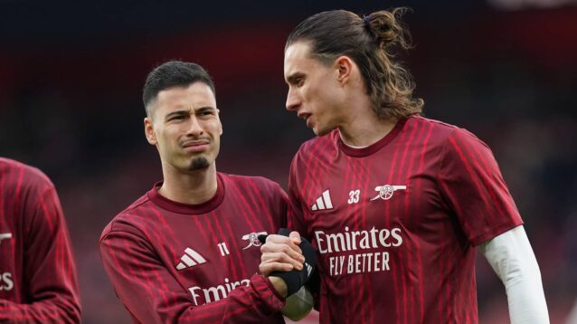 Arsenal stars Gabriel Martinelli and Riccardo Calafiori