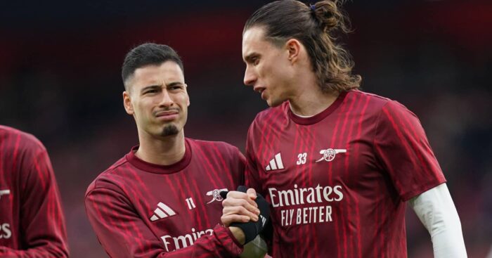 Arsenal stars Gabriel Martinelli and Riccardo Calafiori