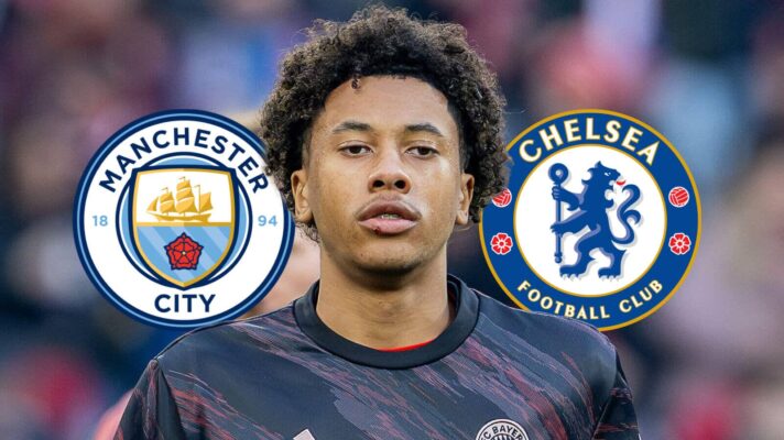 Bayern Munich's Cassiano Kiala with Man City and Chelsea badges