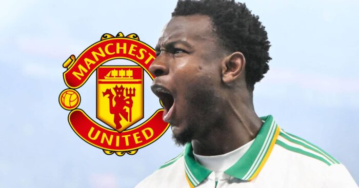 Roma star Evan Ndicka with Man Utd badge