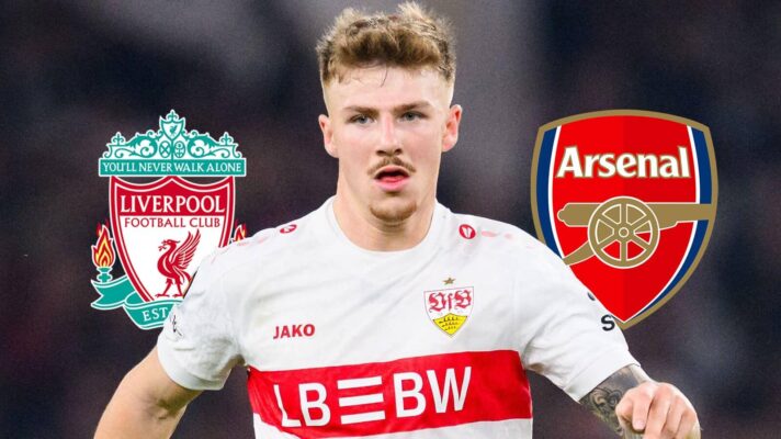 Stuttgart defender Finn Jeltsch, Liverpool, Arsenal badges
