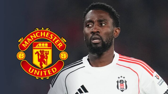 Wilfred Ndidi with Man Utd badge
