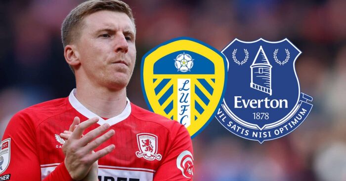 Middlesbrough star Matt Targett with Leeds, Everton badges