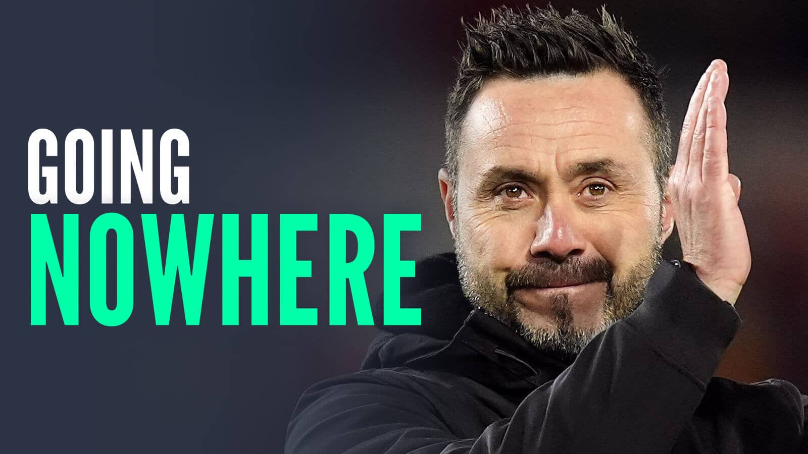 Tottenham manager Roberto de Zerbi, with caption: Going nowhere