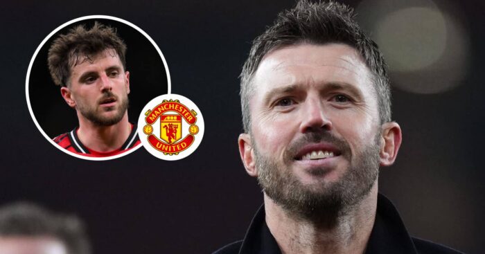 Mason Mount, Manchester United badge and Michael Carrick - copyright TEAMtalk