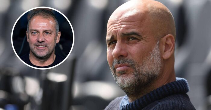 Manchester City manager Pep Guardiola and Barcelona boss Hansi Flick