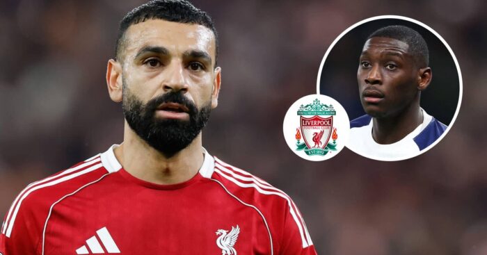 Liverpool forward Mohamed Salah, Liverpool badge and Tottenham Hotspur forward Randal Kolo Muani - copyright TEAMtalk