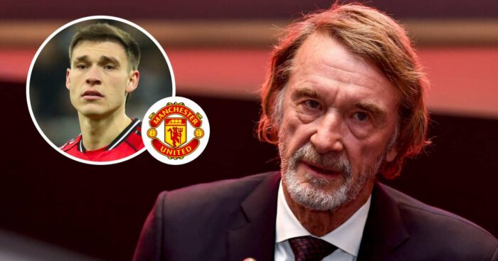 Manuel Ugarte, Manchester United badge and Sir Jim Ratcliffe - copyright TEAMtalk