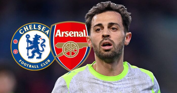 Man City star Bernardo Silva with Arsenal and Chelsea badges