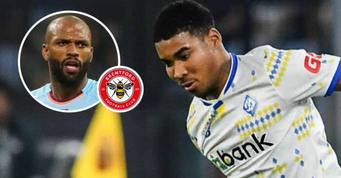 Dynamo Kiev's Matviy Ponomarenko and, inset, Brentford striker Igor Thiago next to the Brentford badge