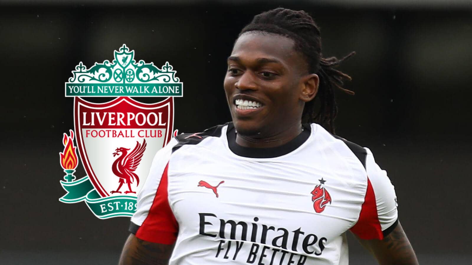 Liverpool badge and AC Milan star Rafael Leao - copyright TEAMtalk