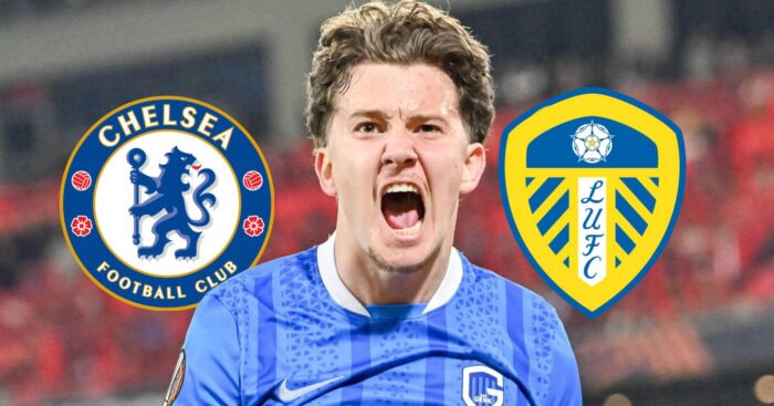 Konstantinos Karetsas with Chelsea and Leeds badges