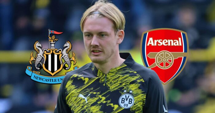Newcastle United badge, Borussia Dortmund star Julian Brandt and Arsenal badge - copyright TEAMtalk
