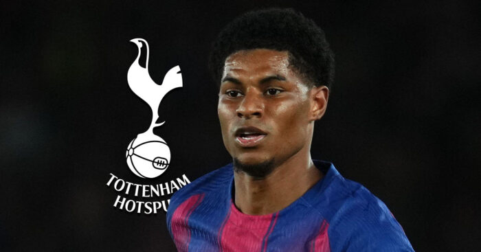 Marcus Rashford with the Tottenham badge