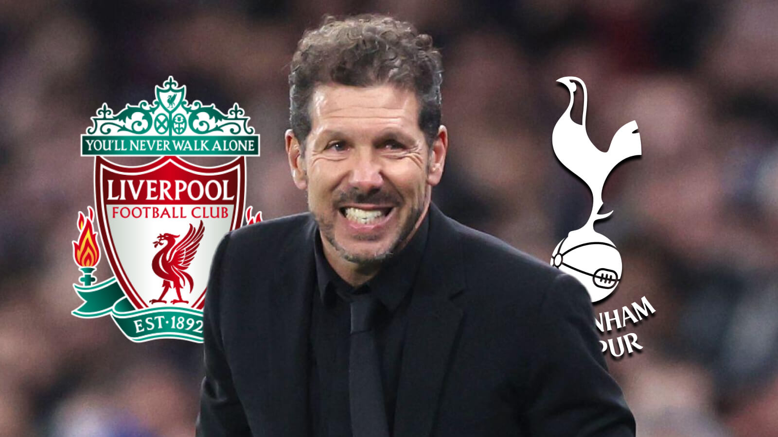 Atletico Madrid manager Diego Simeone, Liverpool, Tottenham badges