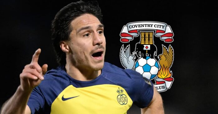 Union SG star Kevin Mac Allister with a Coventry City badge