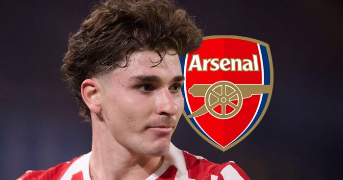Atletico Madrid striker Julian Alvarez, Arsenal badge