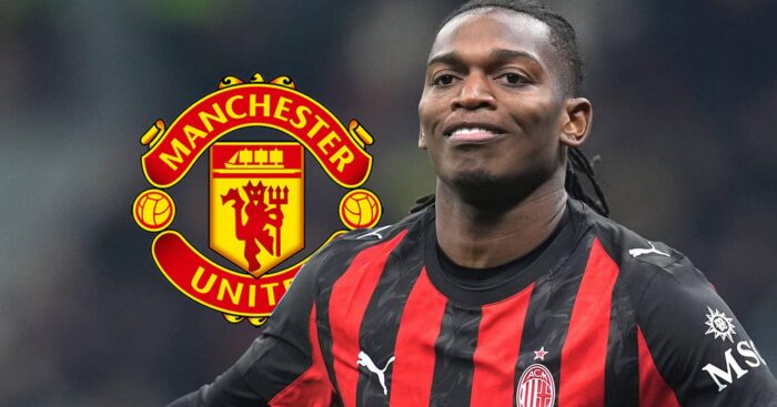 Manchester United badge and AC Milan winger Rafael Leao - copyright TEAMtalk