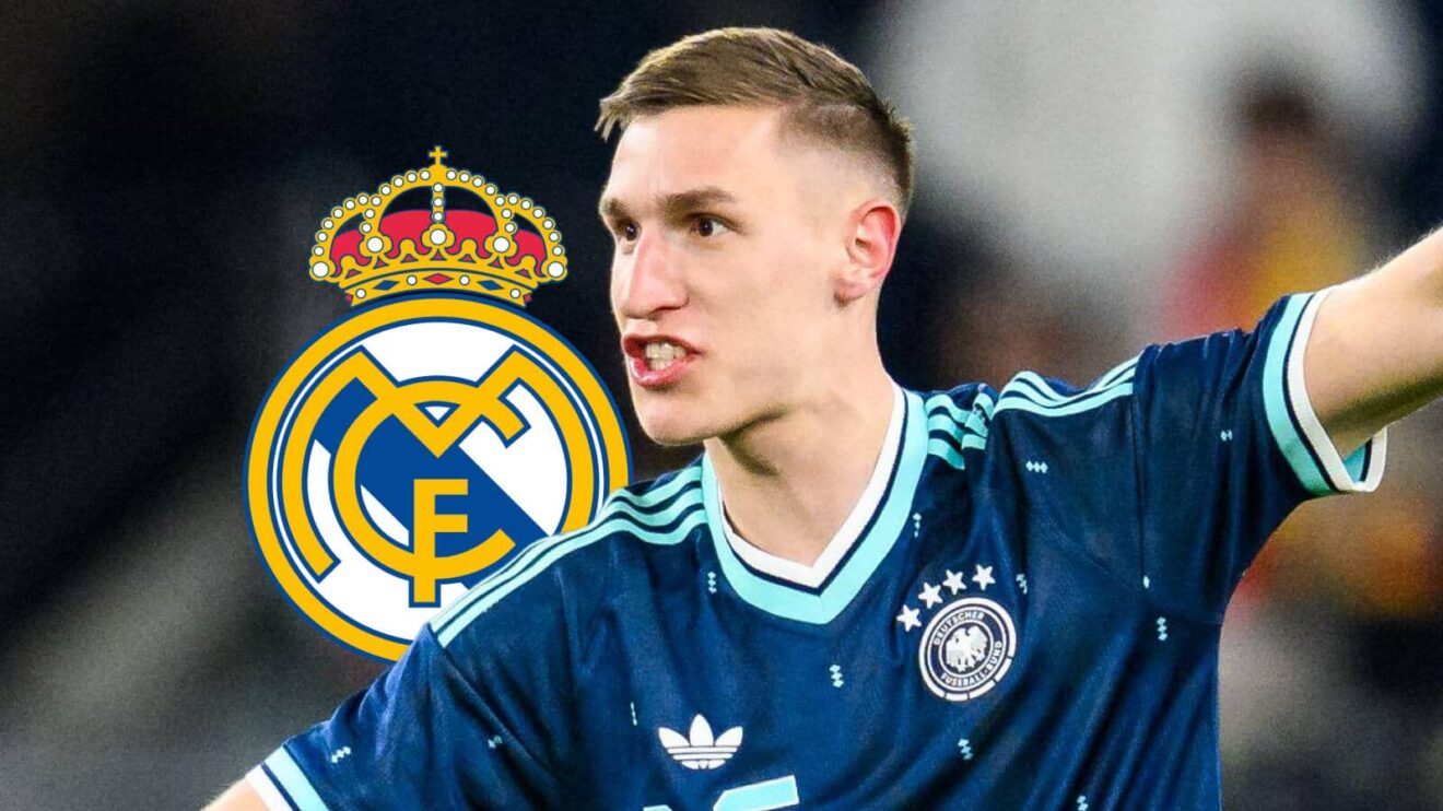 Borussia Dortmund and Germany star Nico Schlotterbeck next to the Real Madrid badge