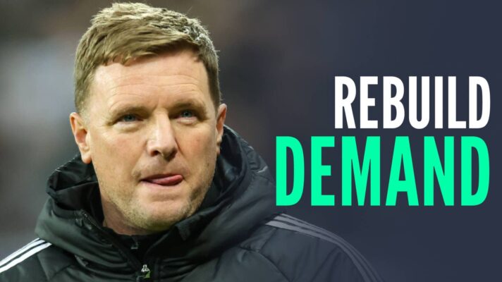 Newcastle manager Eddie Howe, with caption: Rebuild demand