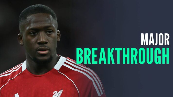 Liverpool star Ibrahima Konate, with caption: Major breakthrough
