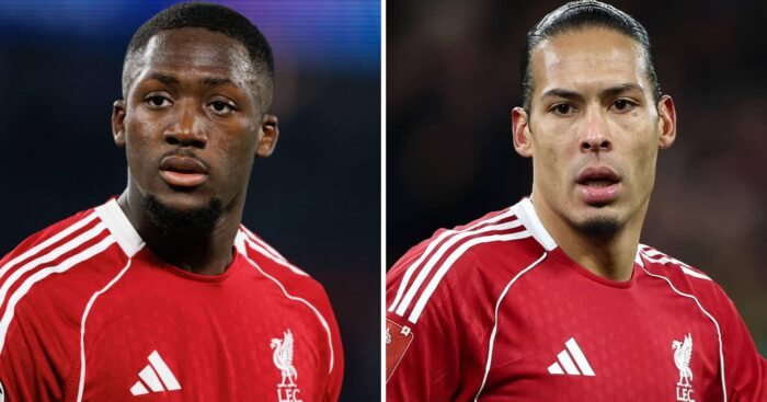A collage pic of Liverpool defenders Ibrahima Konate and Virgil van Dijk